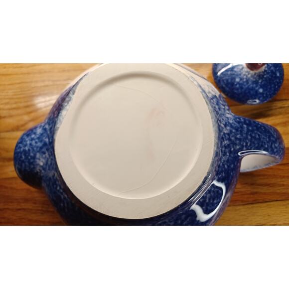 Snowman Teapot and 2 Snowman Mugs Blue Ceramic Christmas Winter - Picture 10 of 16